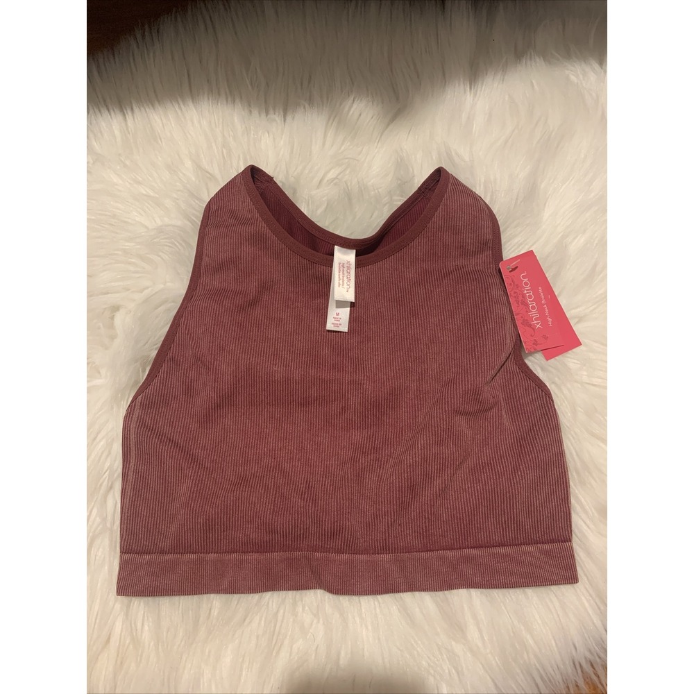 xhiliration high neck bralette medium burgundy red compression comfortable nwt